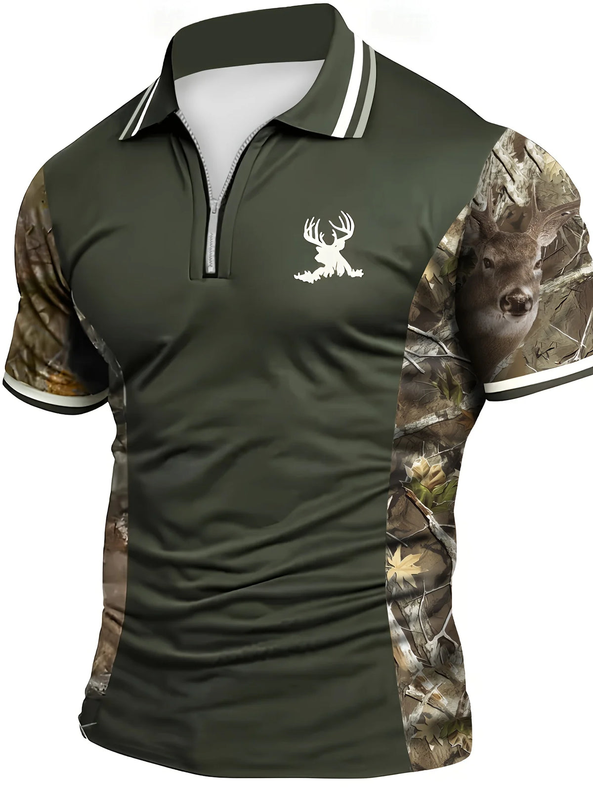 Men's Graphic Print Short-Sleeve Zip-Neck Polo Shirt