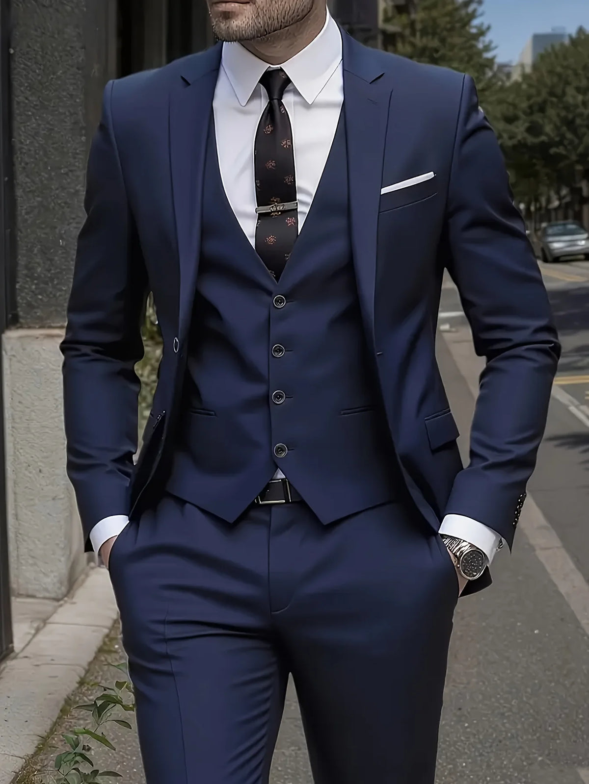 Men's Burgundy 3-Piece Slim Fit Suit Set — product view