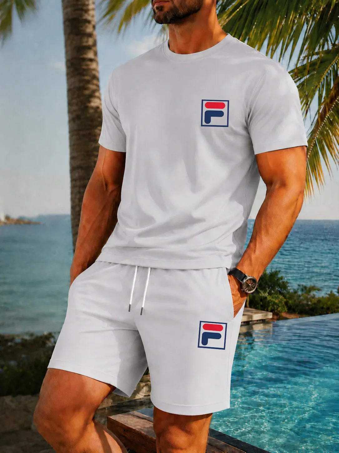 Men's Graphic Print Top & Shorts Set