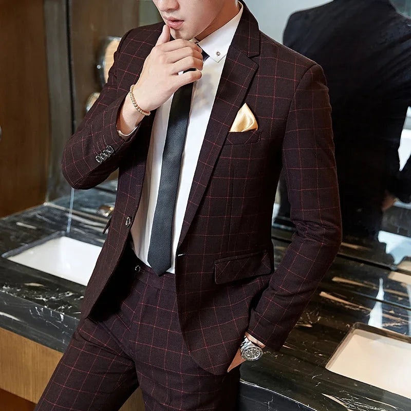 Men's Plaid Slim-Fit Suit Set — product view