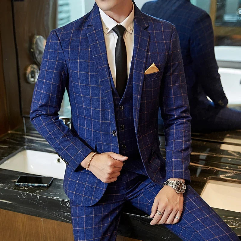 Men's Plaid Slim-Fit Suit Set — product view