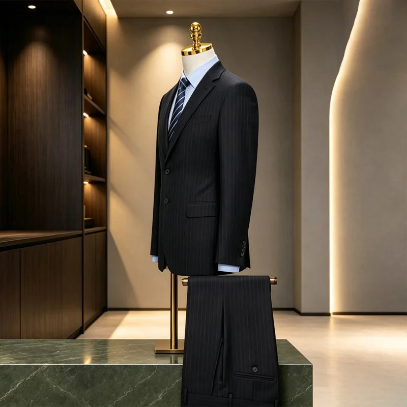 Men's Navy Pinstripe Suit Set — product view