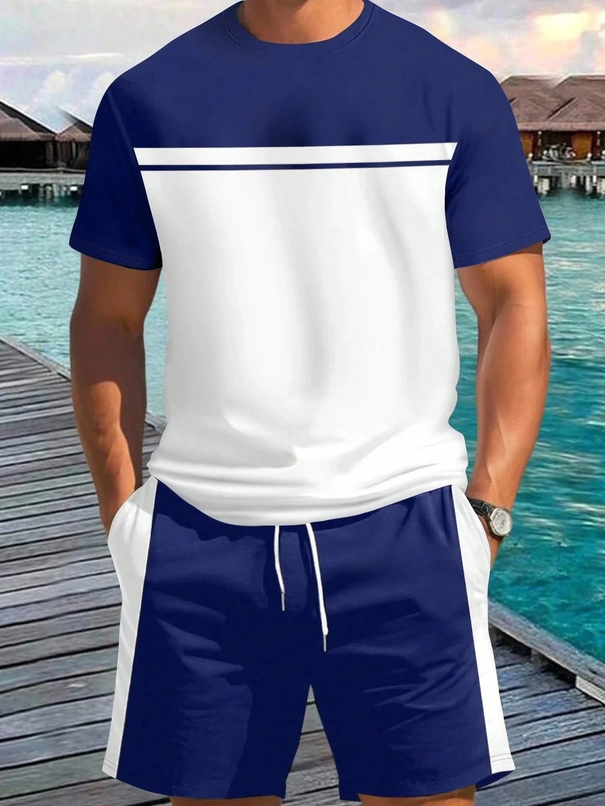 Men's Animal Print Top & Shorts Set