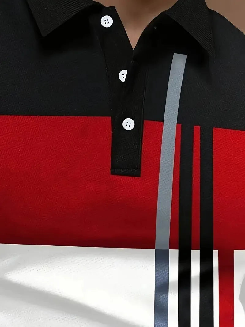 Men's Striped Long-Sleeve Polo Shirt