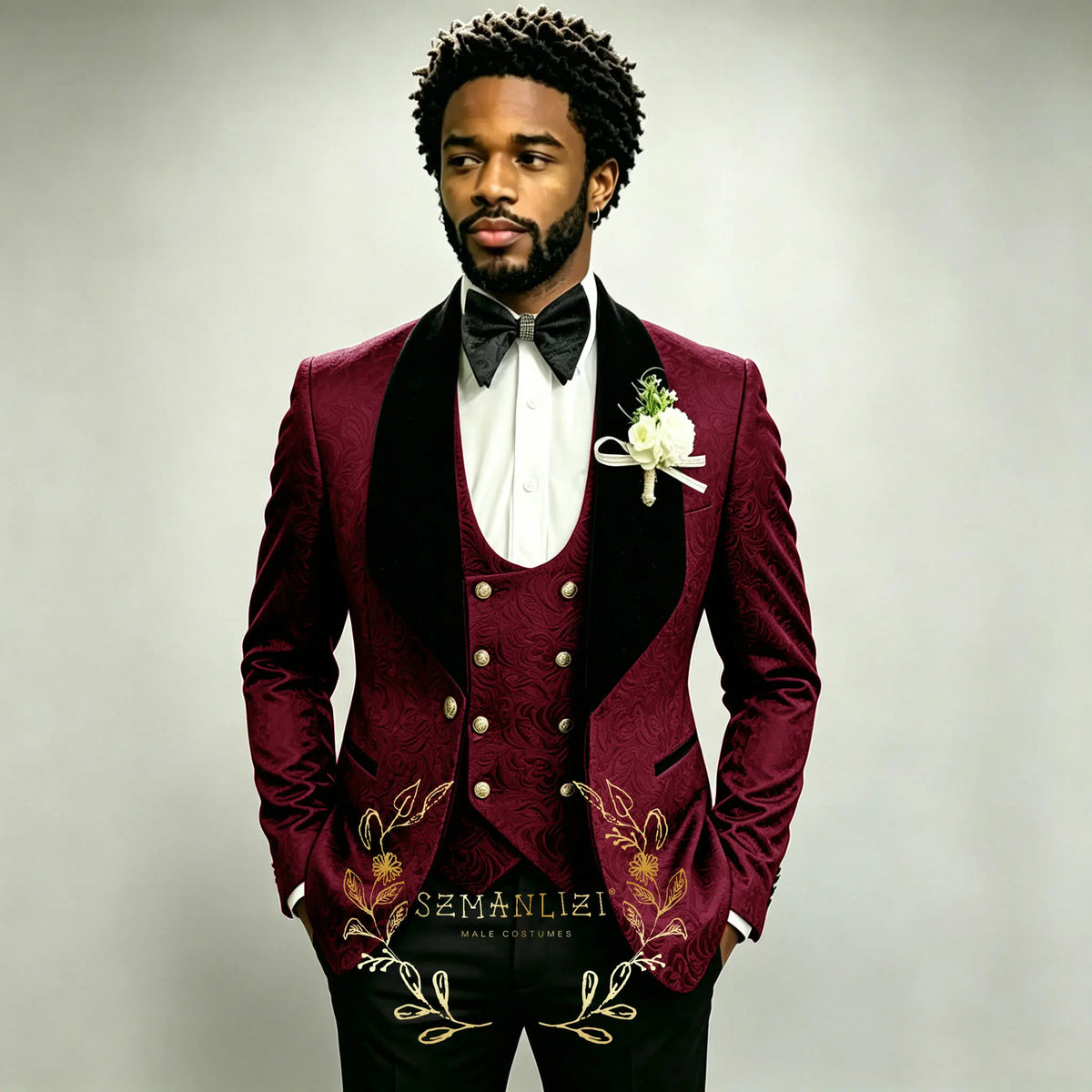 Men's Black Jacquard 3-Piece Suit Set — product view