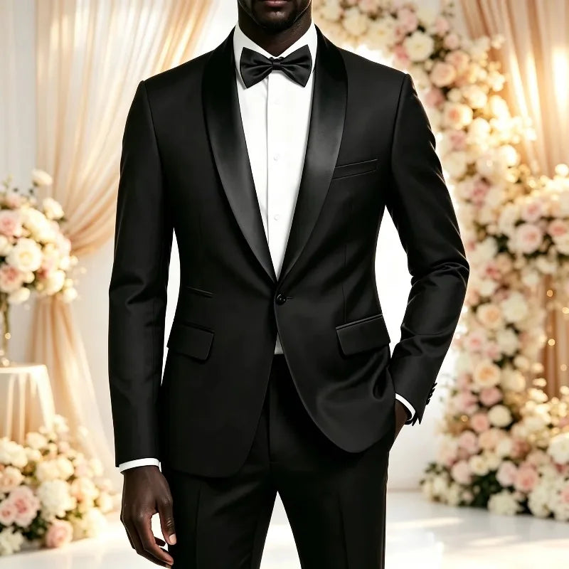 Men's Solid-Colour Two-Piece Wedding Suit