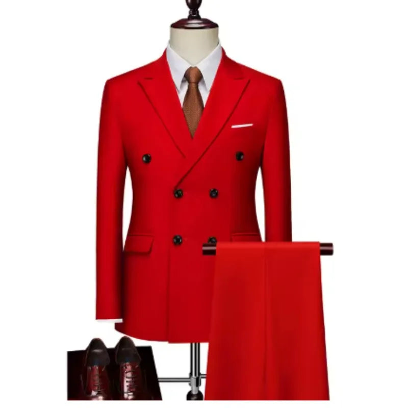 Men's Slim-Fit Double-Breasted Suit Set — product view