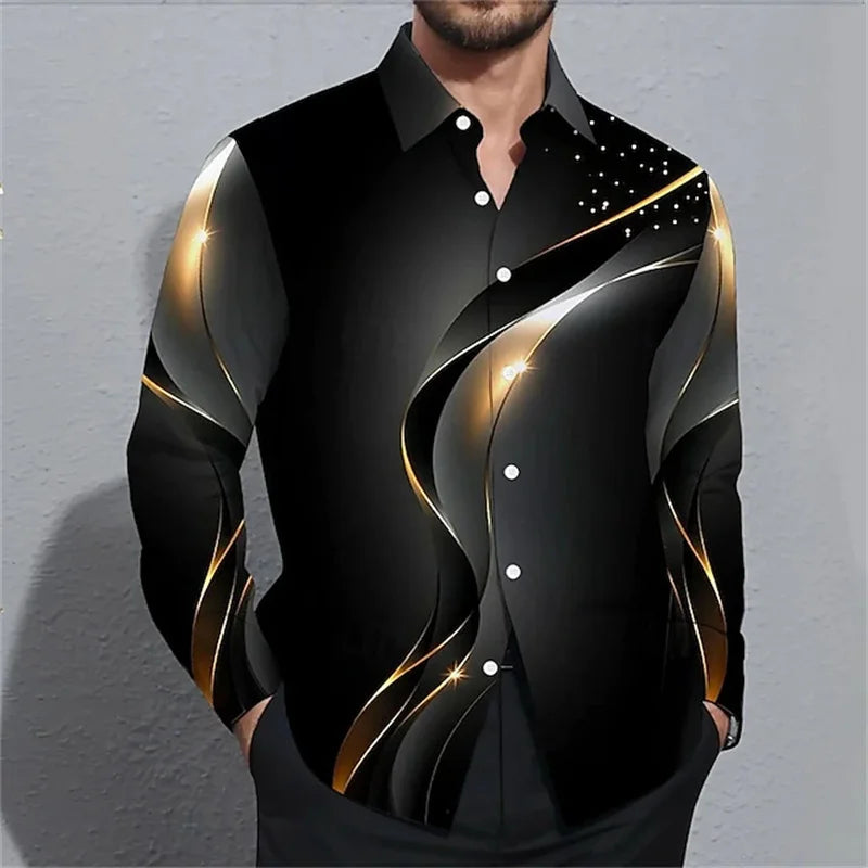 Men's Geometric Print Long-Sleeve Casual Shirt