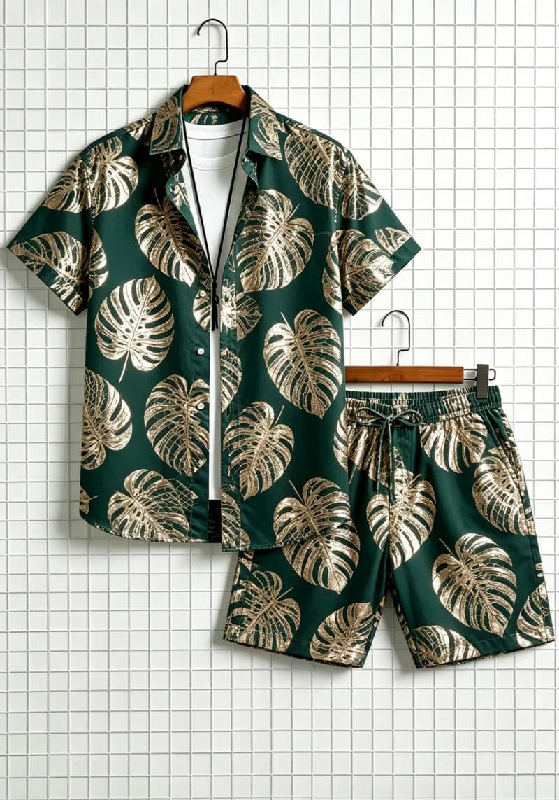 Men's Floral Print Top & Shorts Set