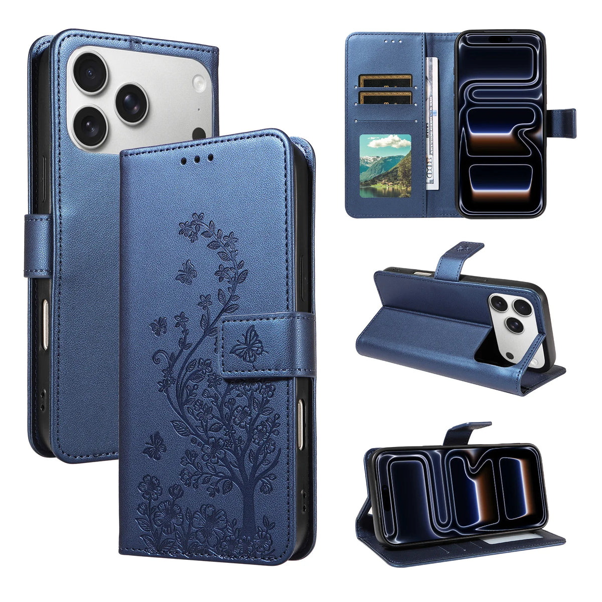 Floral Embossed Flip Wallet Phone Case for iPhone 15 Plus, iPhone 14, iPhone 14 Pro Max, iPhone 14 Plus, iPhone 14 Pro, iPhone 13, iPhone 13 mini, iPhone 13 Pro Max, iPhone 16 Pro, iPhone 16 Plus, iPhone 16, iPhone 16 Pro Max & More Models