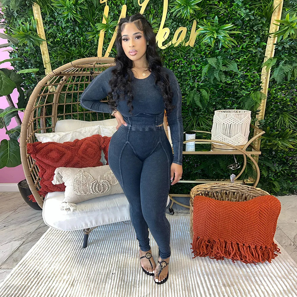 Women's Ribbed Top & Leggings Set