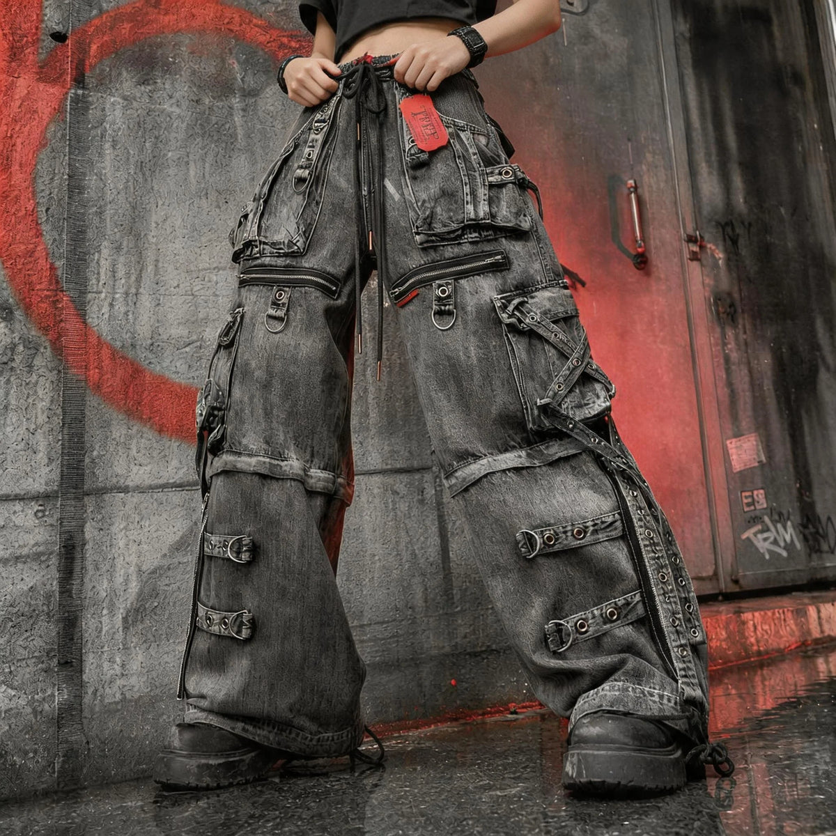 Women's High-Waist Wide-Leg Utility Jeans — product view