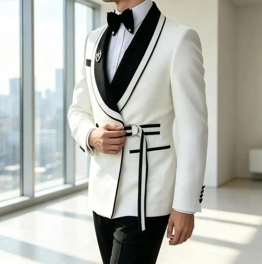 Men's Double-Breasted Slim-Fit Two-Piece Suit Set — product view