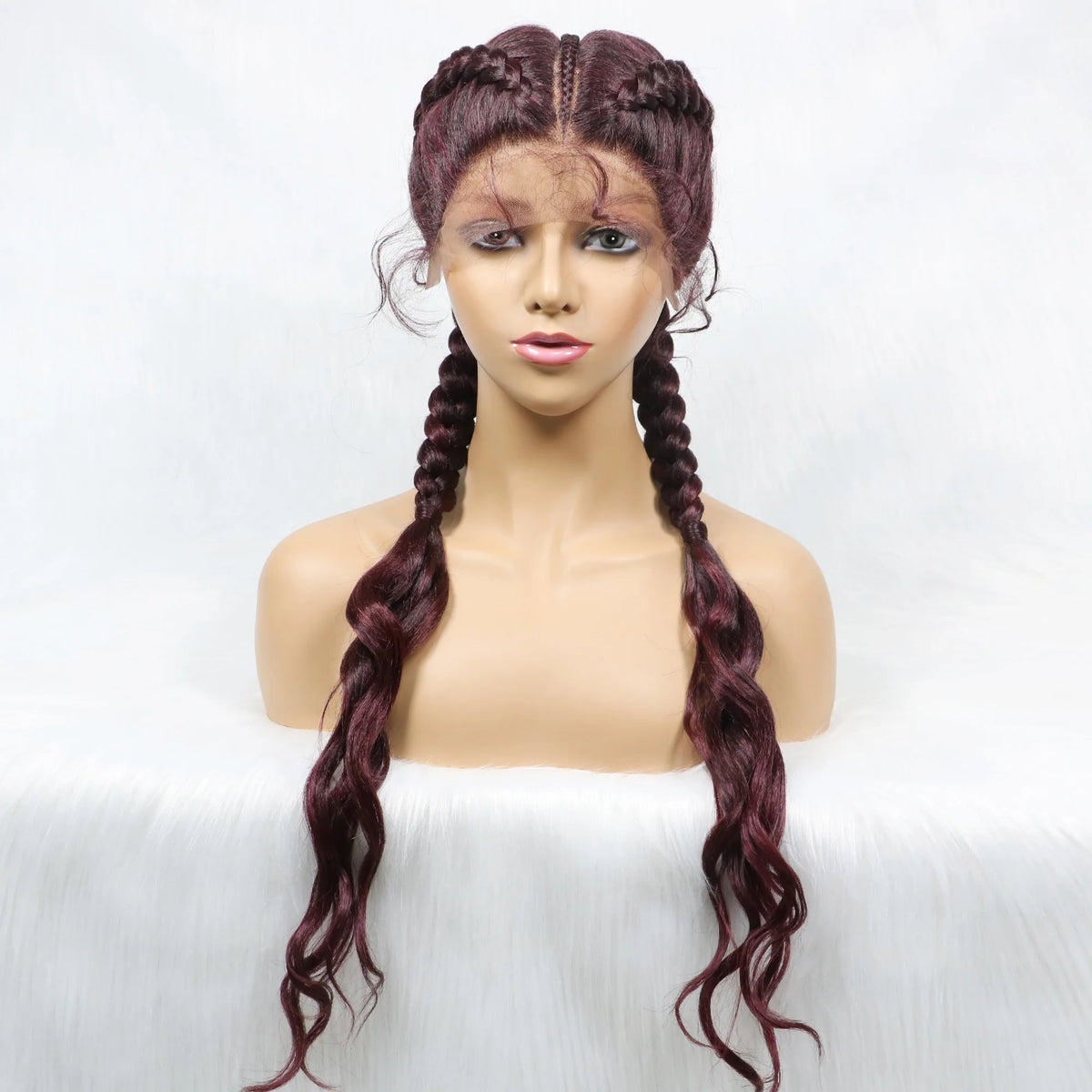Synthetic Cornrow Braided Wig with Curly Wave Lace Frontal Afro Hair - OSASCO