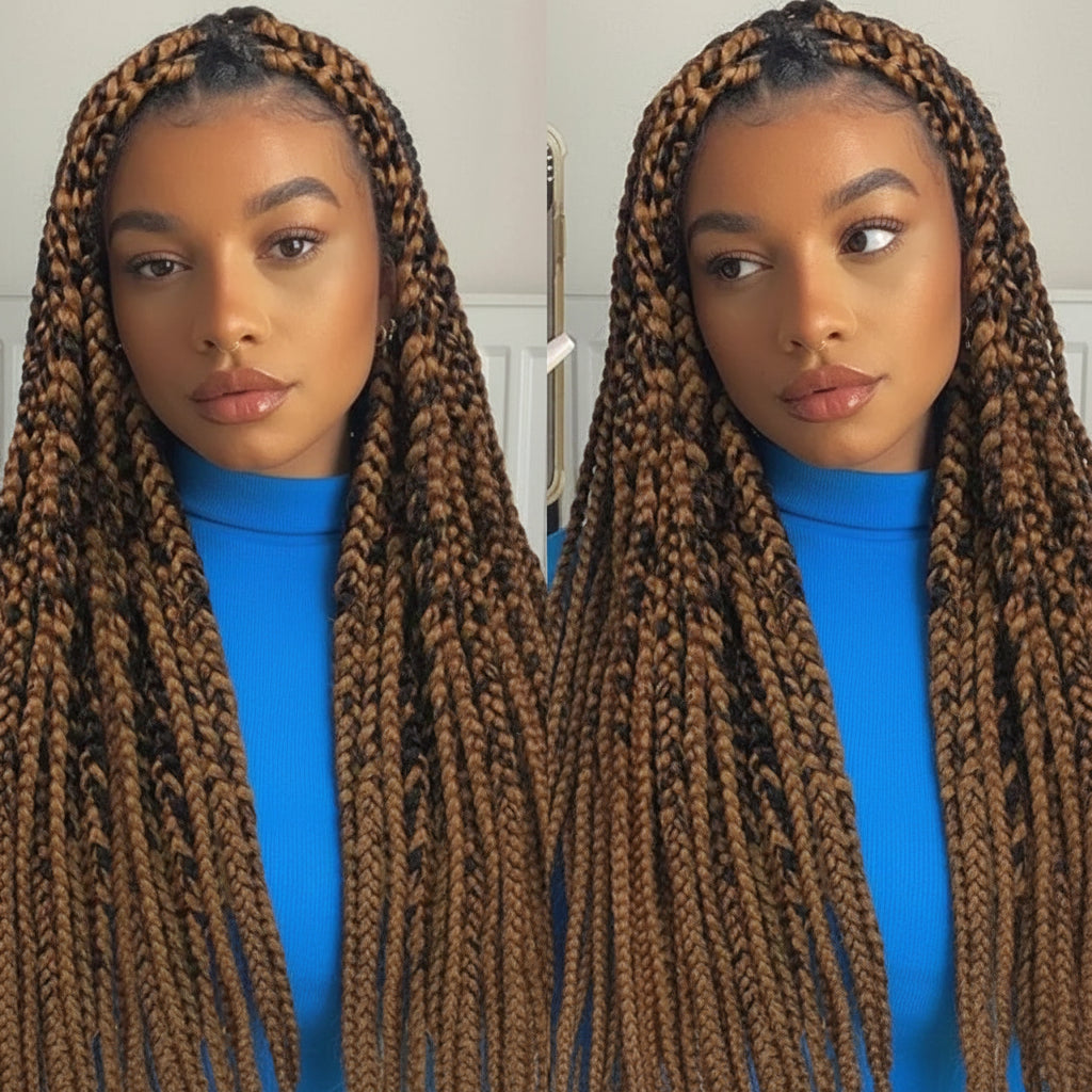Synthetic Jumbo Box Braided Wig 1b27 Knotless Box Braids Lace Wig - OSASCO