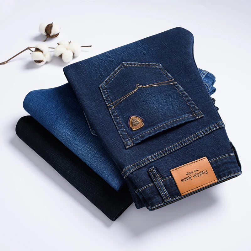 Men's Straight-Leg Stretch Denim Jeans - Business Casual Style — product view
