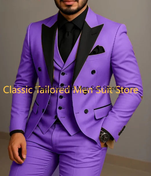 Men's Beige Slim-Fit Double-Breasted Suit Set — product view