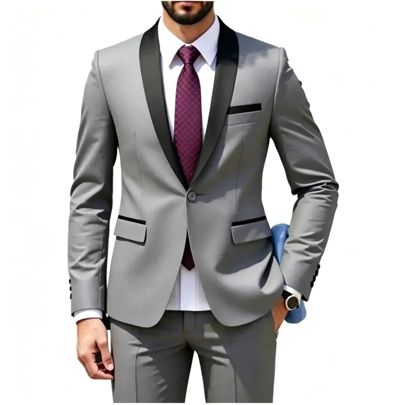 Men's Contrast-Collar Two-Piece Suit
