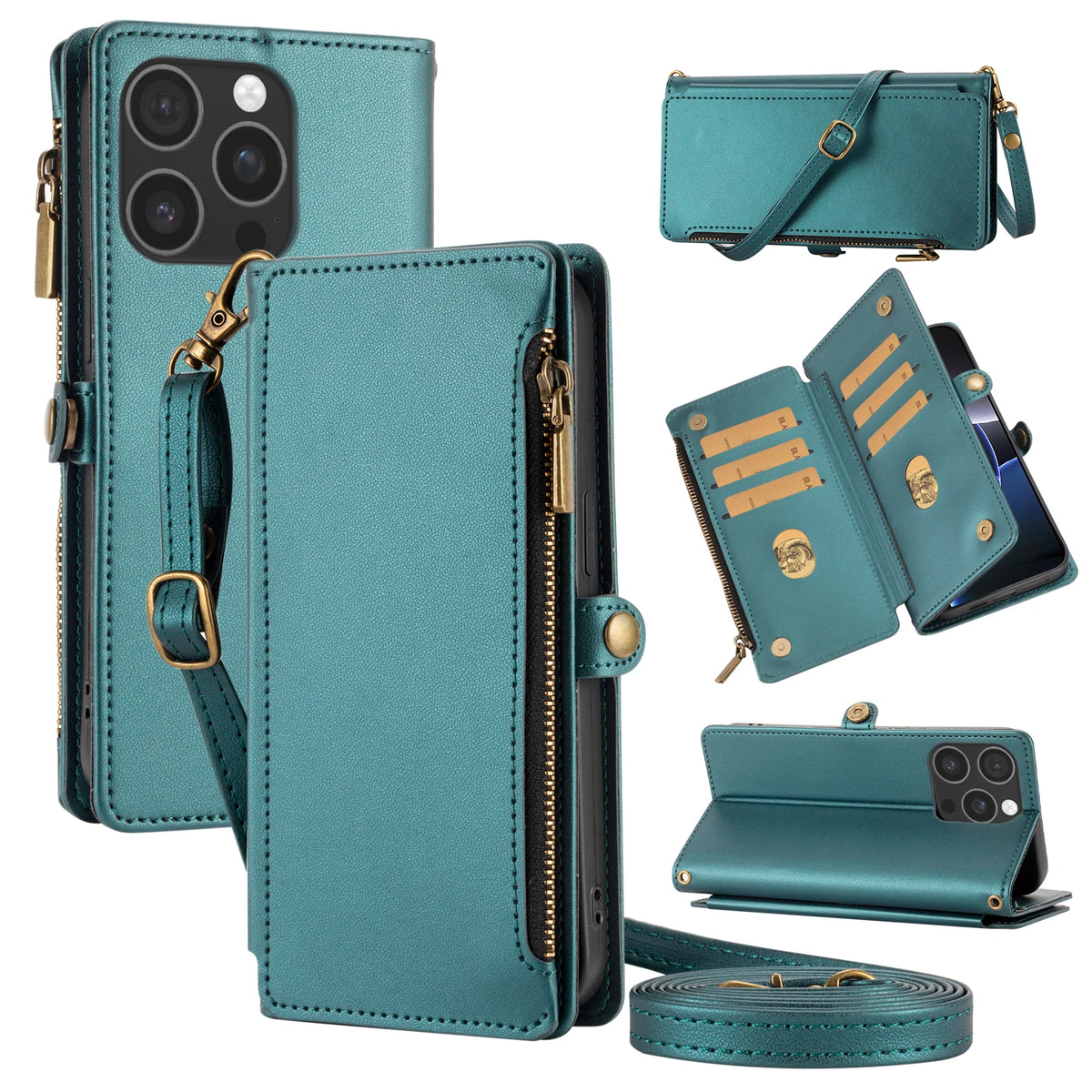 Crossbody Zipper Wallet Phone Case for iPhone 14 Pro Max, iPhone 14 Plus, iPhone 16, iPhone 16 Plus, iPhone 13 Pro Max, iPhone 15 Plus, iPhone 13 Pro, iPhone 14 Pro, iPhone 17 Pro Max, iPhone Air, iPhone 12 mini, iPhone 13 mini & More Models