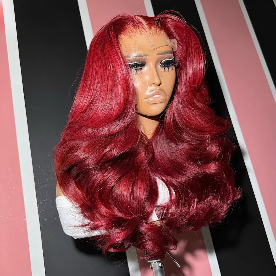 30-Inch Burgundy 99J Human Hair Lace Front Wig, Pre-Plucked, , Body Wave, Transparent Lace — product view