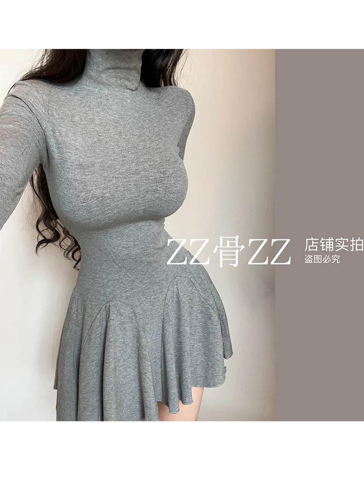 Women's High-Neck Long-Sleeve Mini Dress