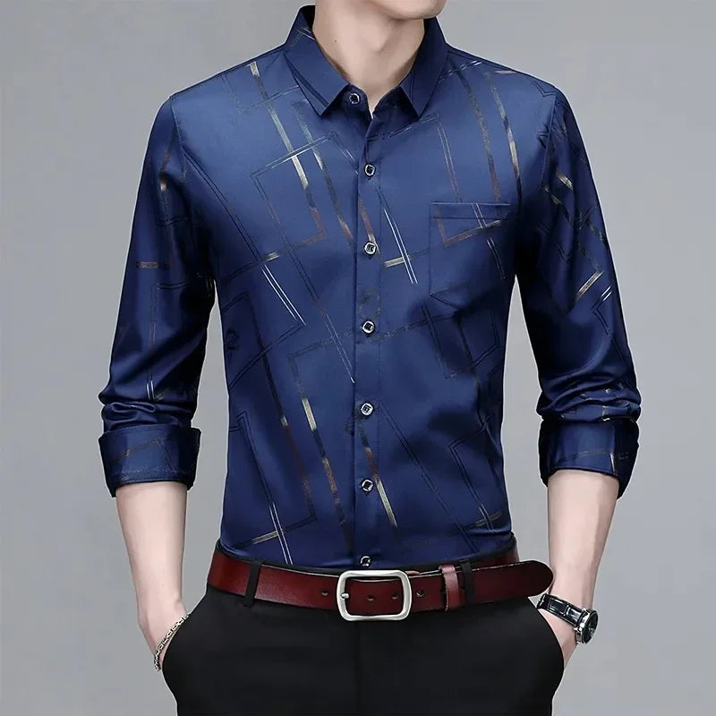 Men's Graphic Print Long-Sleeve Casual Shirt