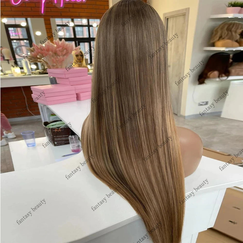 Light Brown Straight Human Hair Lace Wig — product view