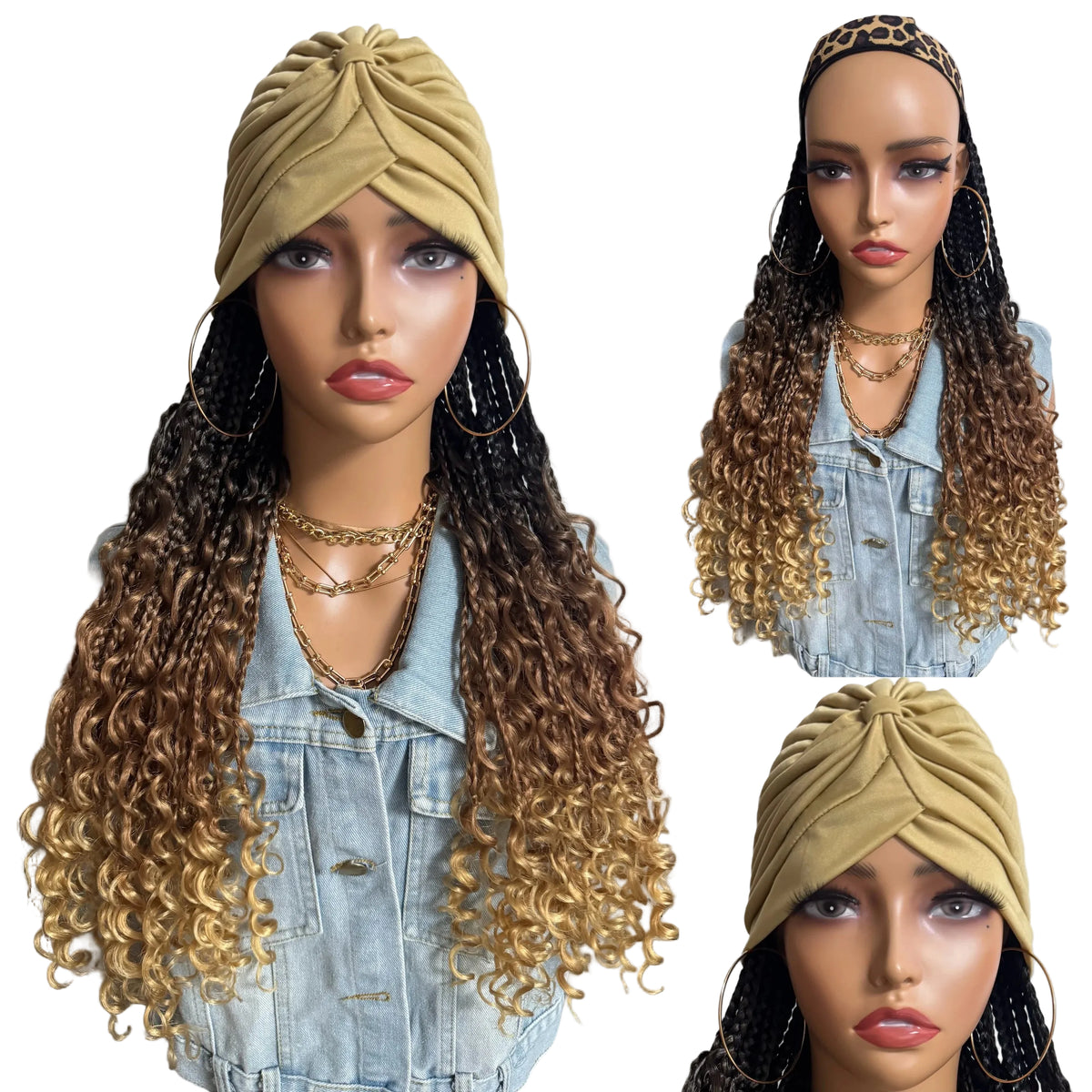 18“ Ombre Brown Honey Blond Boho Box Braided Headband Synthetic Wig - OSASCO