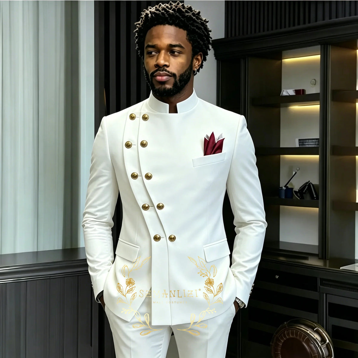 Men's Navy 2-Piece Double-Breasted Suit Set — product view
