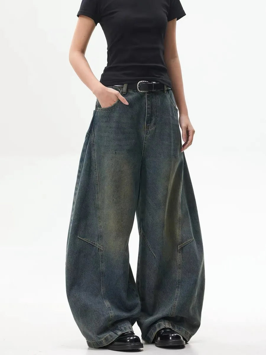 Women's Vintage-Wash Wide-Leg Jeans — product view