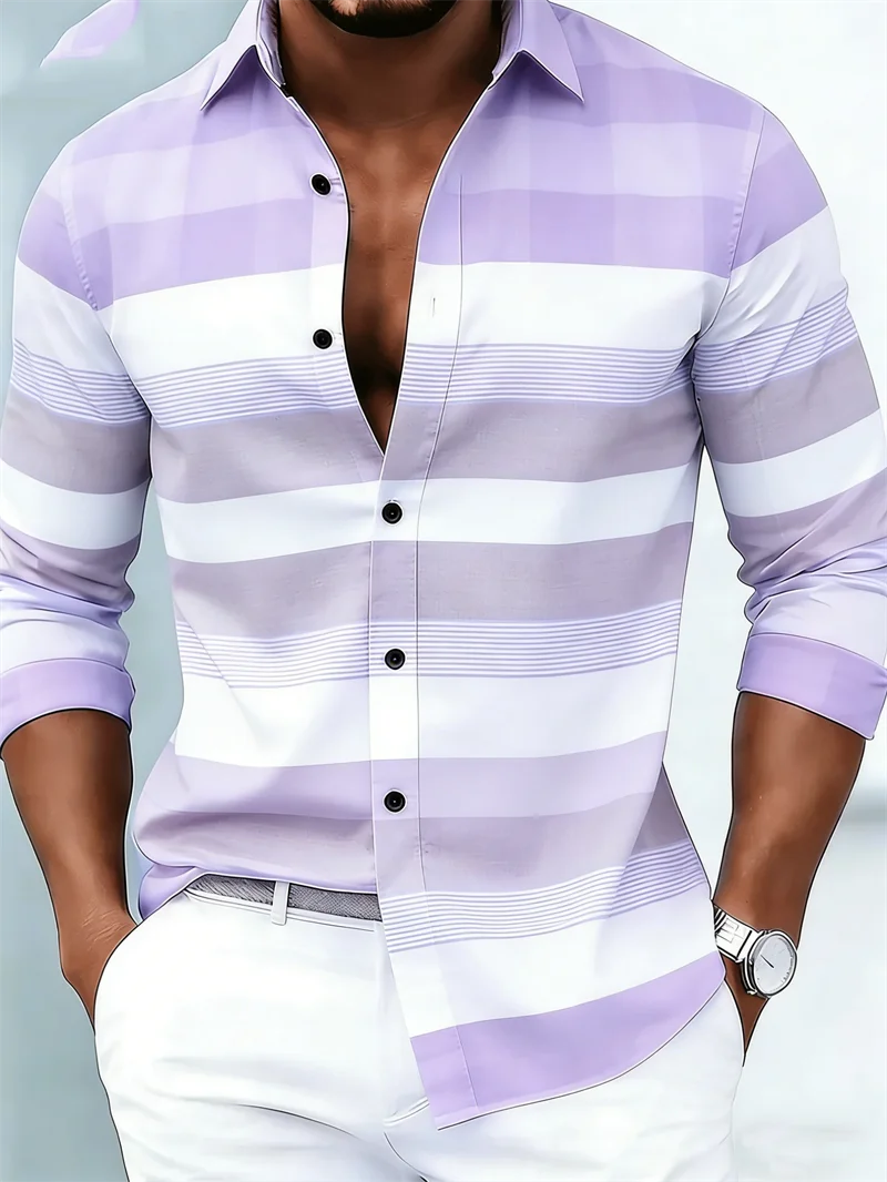 Men's Striped Long-Sleeve Casual Shirt