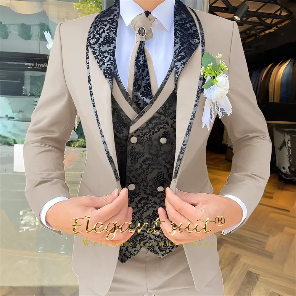 Men's Black Jacquard 3-Piece Suit Set — product view