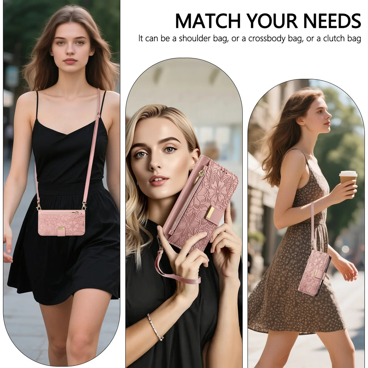 Wrist Strap Crossbody Zipper Wallet Phone Case for iPhone 17 Pro, iPhone 17 Pro Max, iPhone 14 Plus, iPhone 14 Pro Max, iPhone 13, iPhone 13 Pro, iPhone 13 Pro Max, iPhone 12, iPhone 16 Pro, iPhone 12 Pro Max, iPhone 17 & More Models