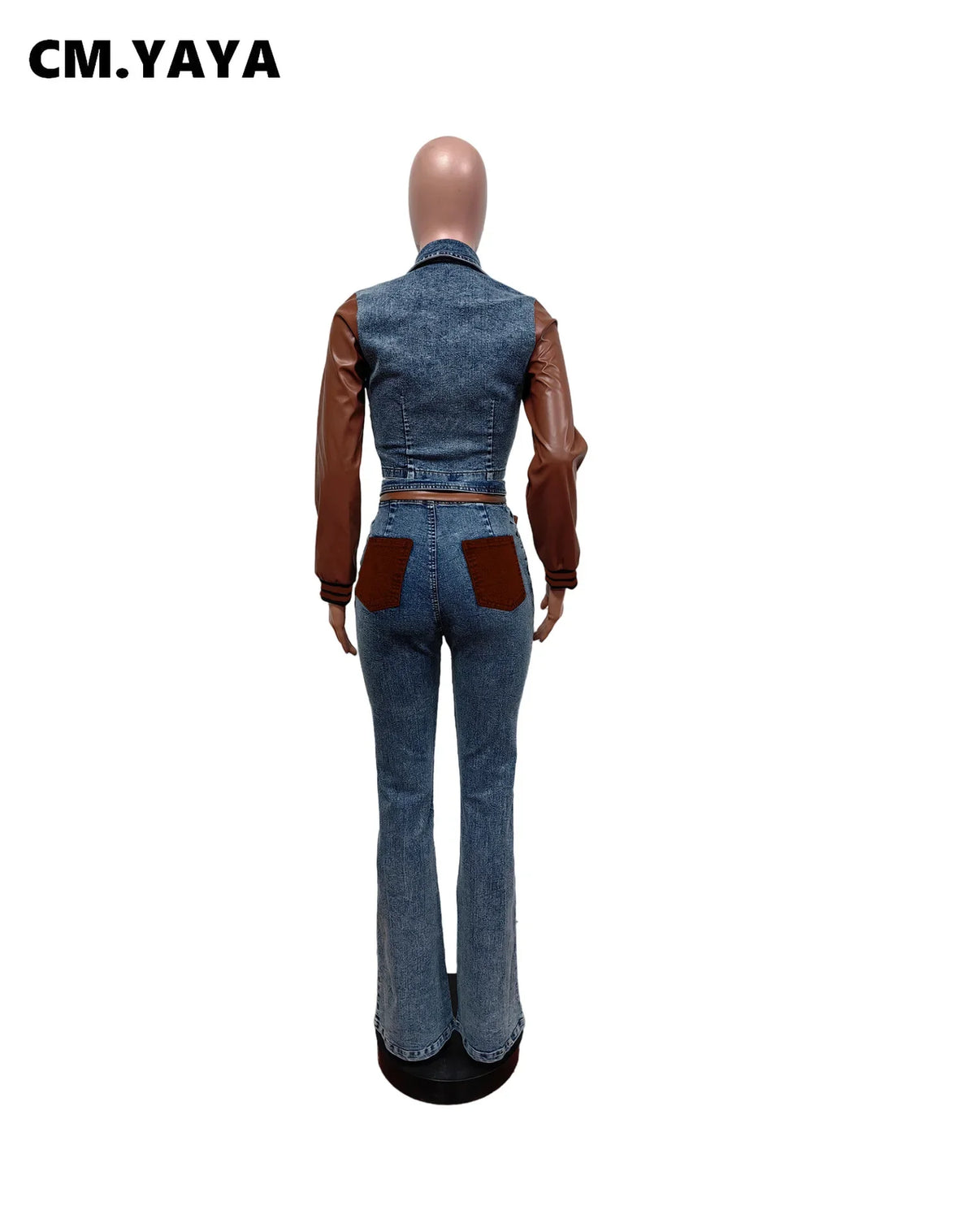 Women's Denim & Faux Leather Jacket & Jeans Set