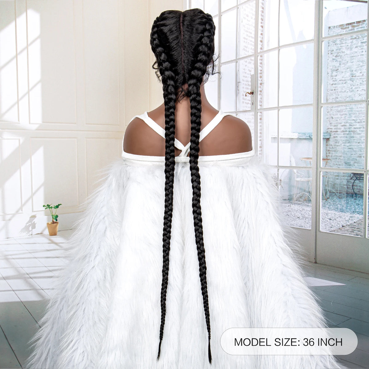 Women's Black Cornrow Braided Synthetic Wig — product view