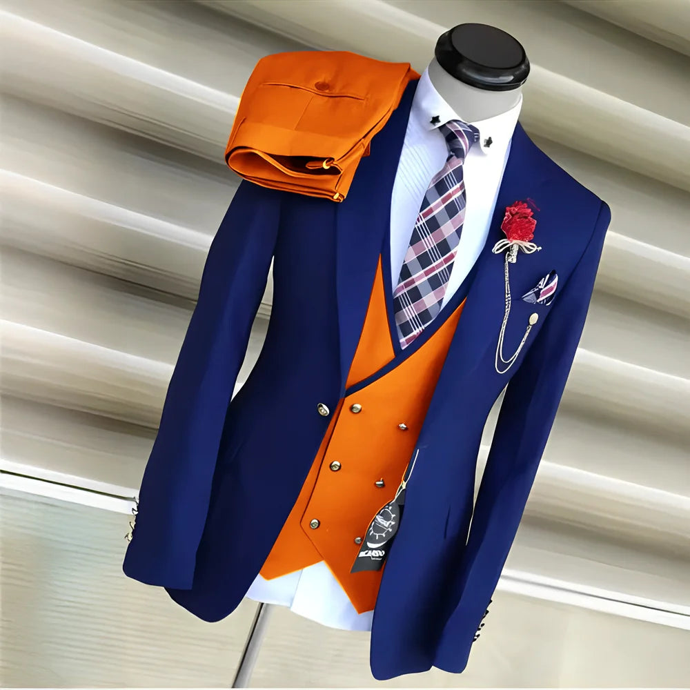 Men's Royal Blue 3-Piece Suit Set — product view