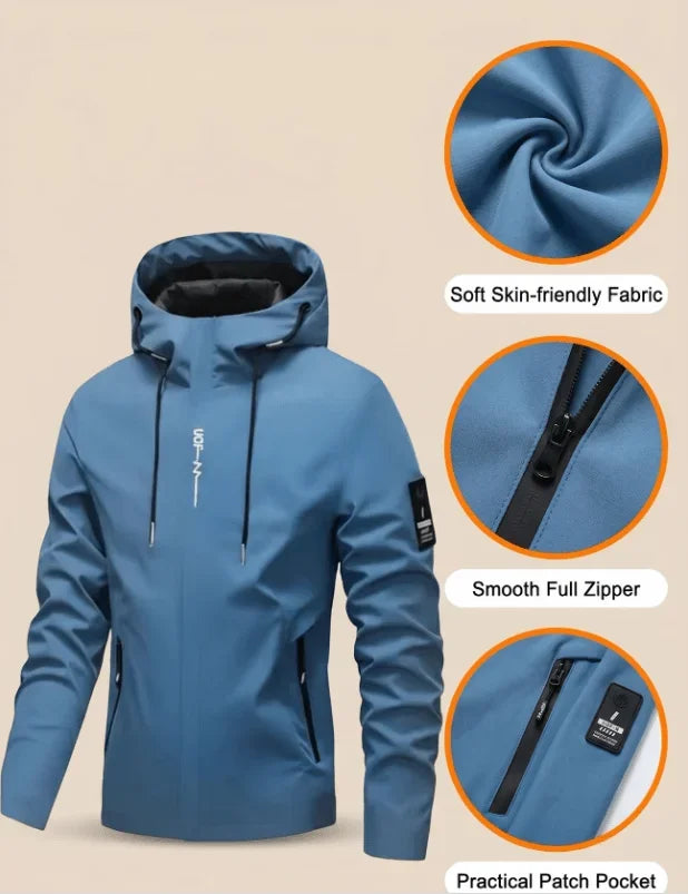 Men's Graphic Print Hooded Zip-Up Jacket
