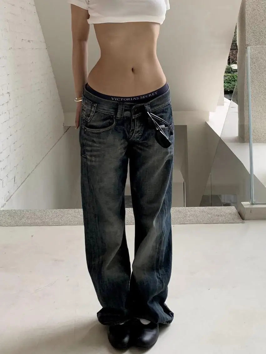 Women's Blue Baggy Vintage-Style Jeans — product view