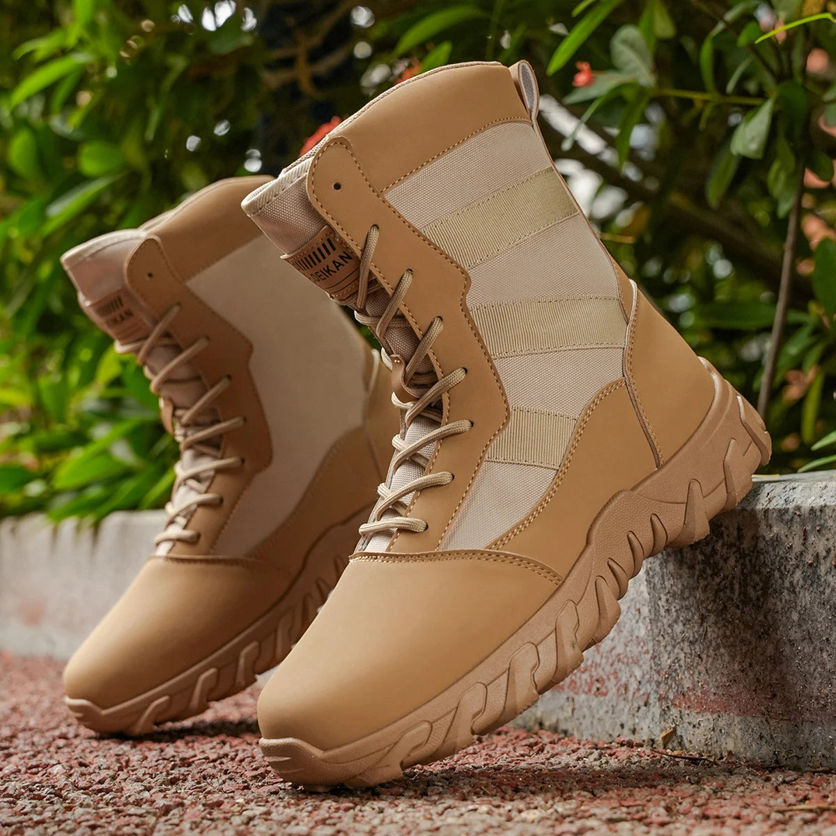 Men's Two-Tone Lace-Up High-Top Boots