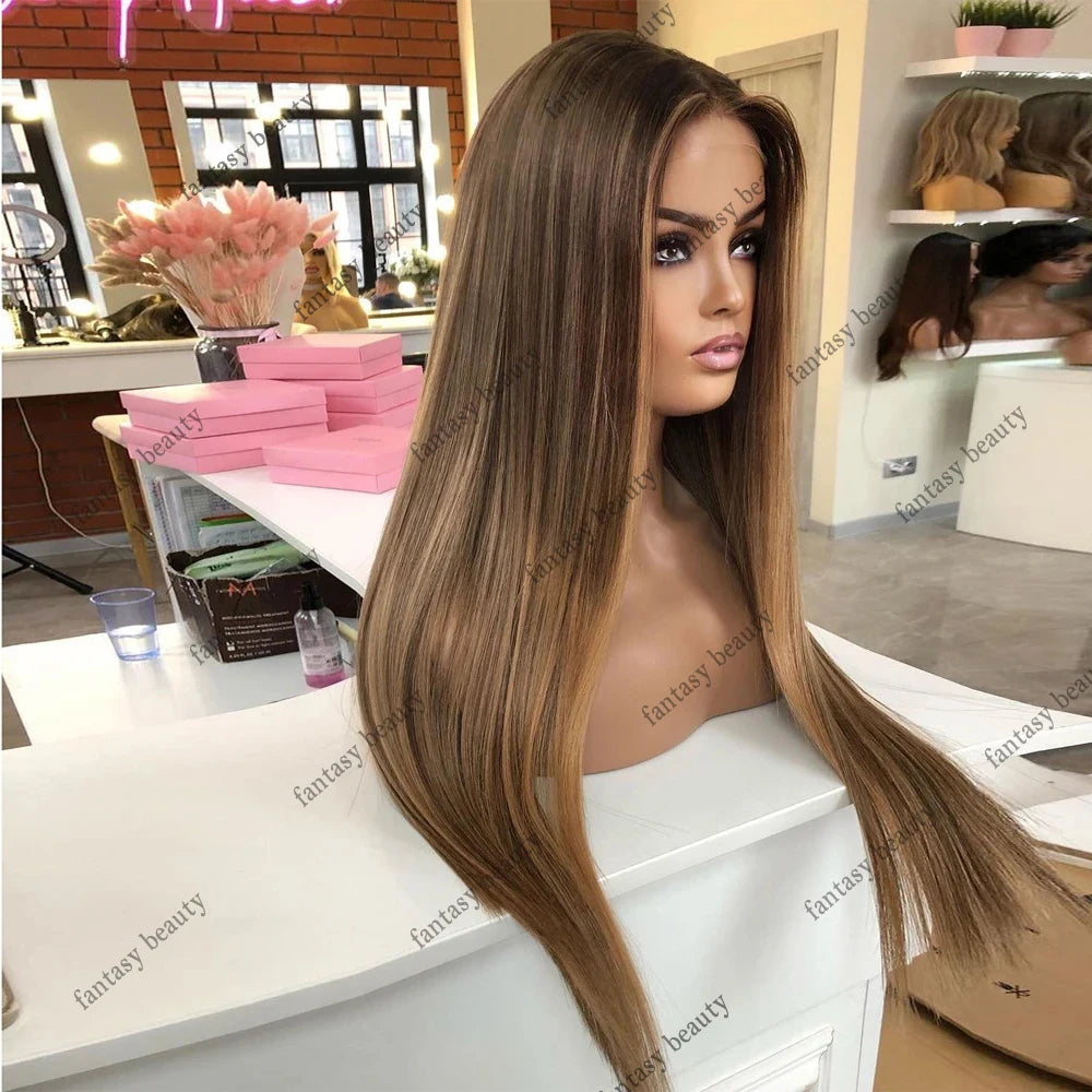 Light Brown Straight Human Hair Lace Wig — product view