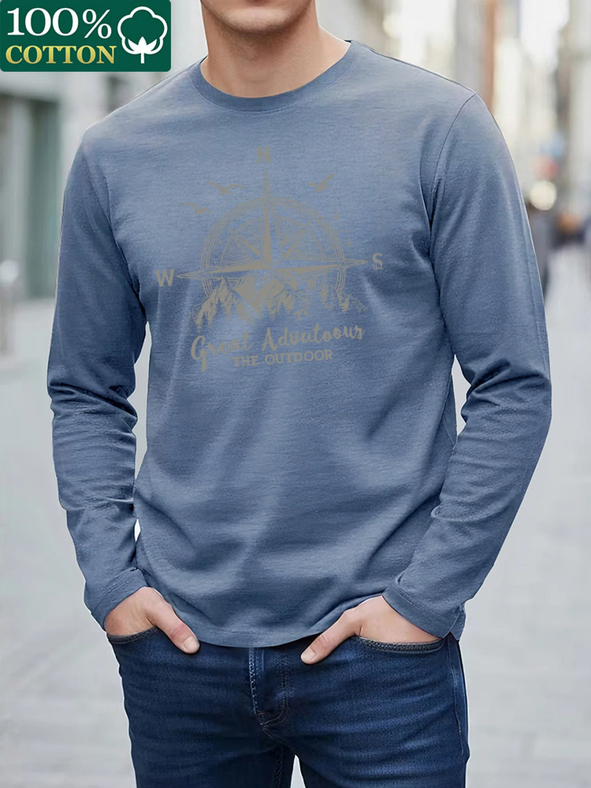 Men's Letter Print Long-Sleeve Casual T-Shirt
