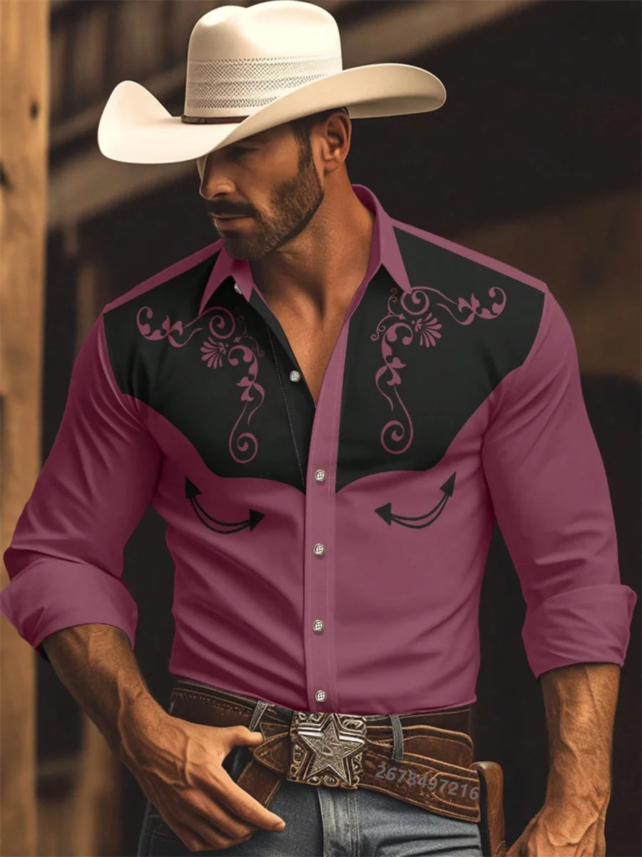 Men's Graphic Print Long-Sleeve Casual Shirt