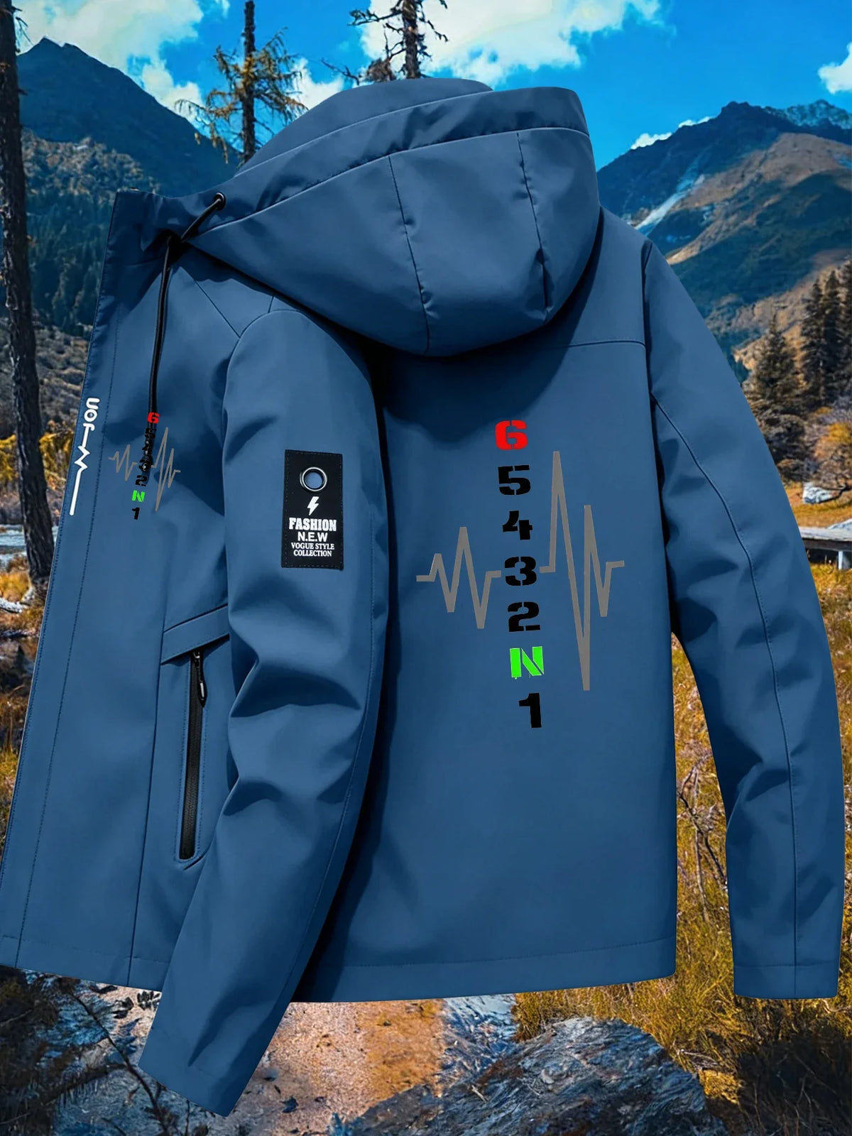 Men's Graphic Print Hooded Zip-Up Jacket