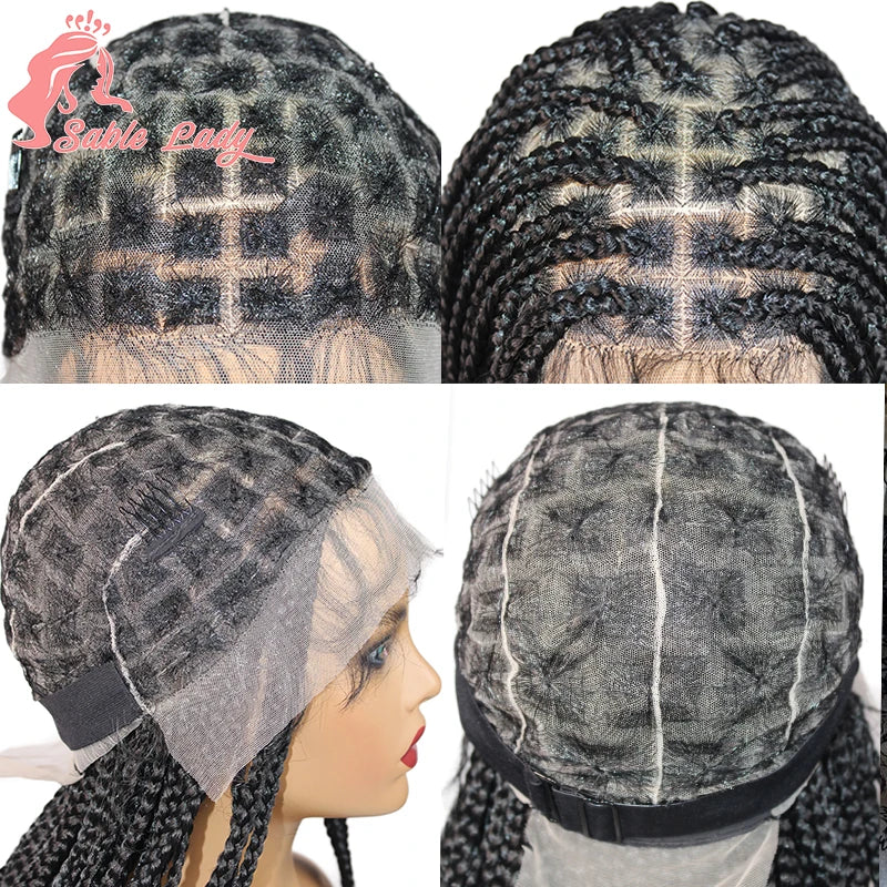 Synthetic Knotless Box Braided Wig French Curly Full Lace Braids Hair - OSASCO