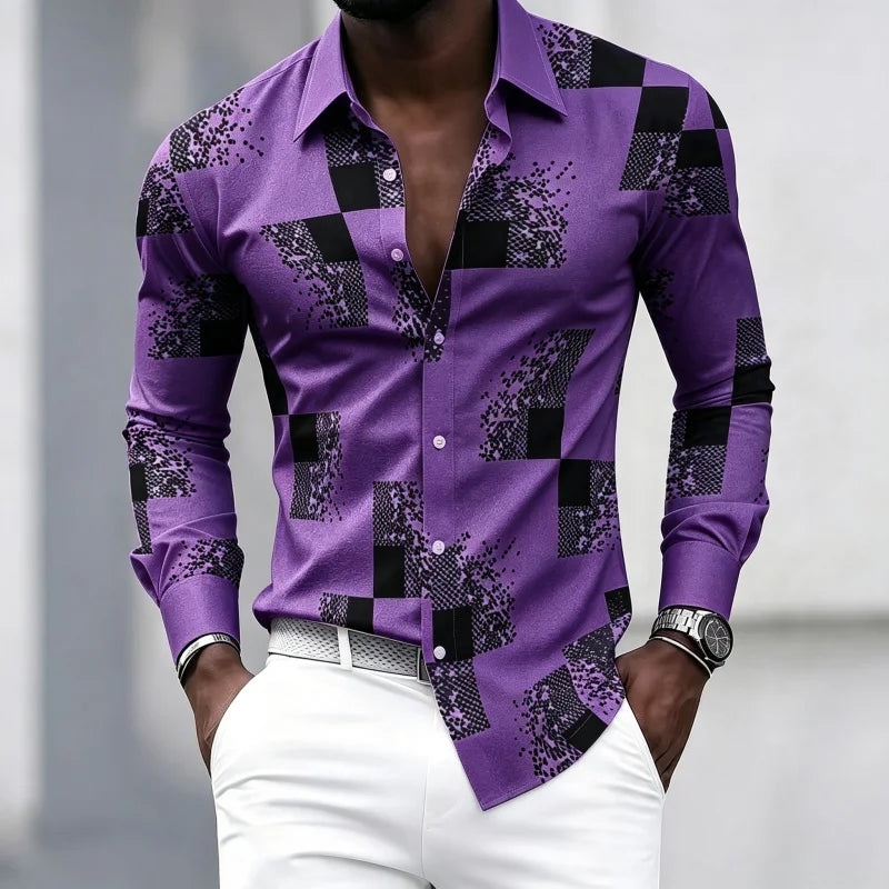 Men's Graphic Print Long-Sleeve Casual Shirt