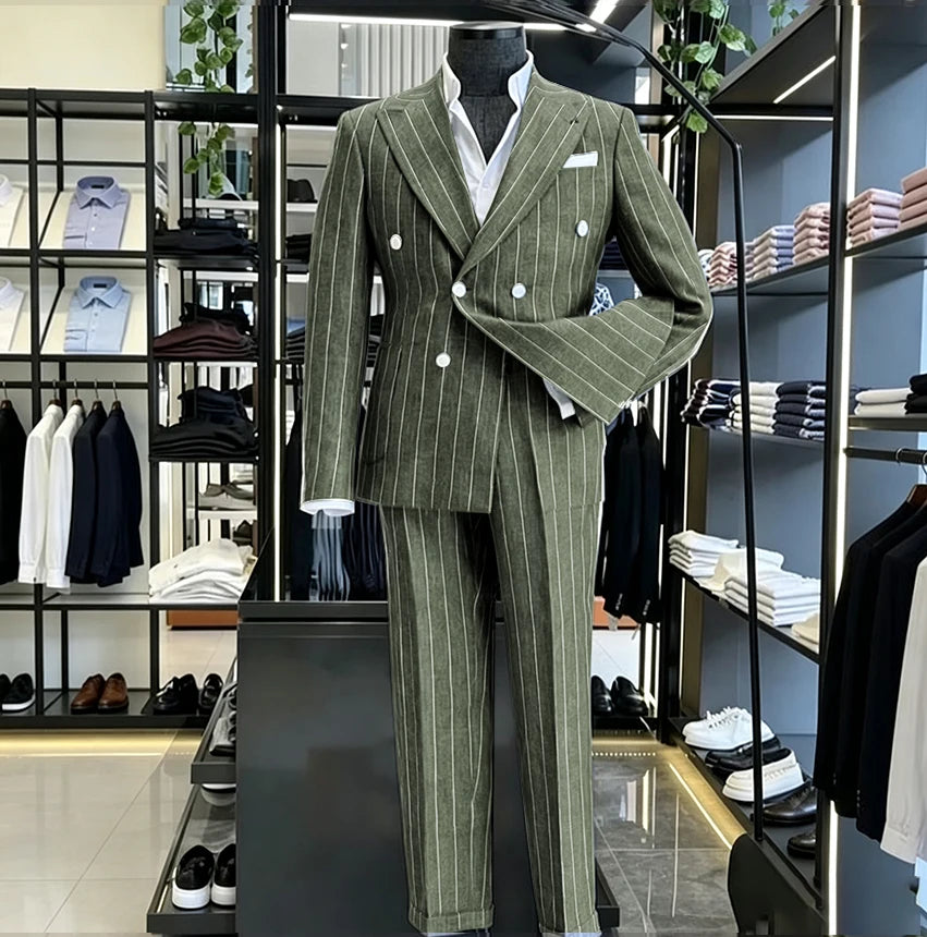 Men's Light Grey Pinstripe 2-Piece Double-Breasted Suit Set — product view