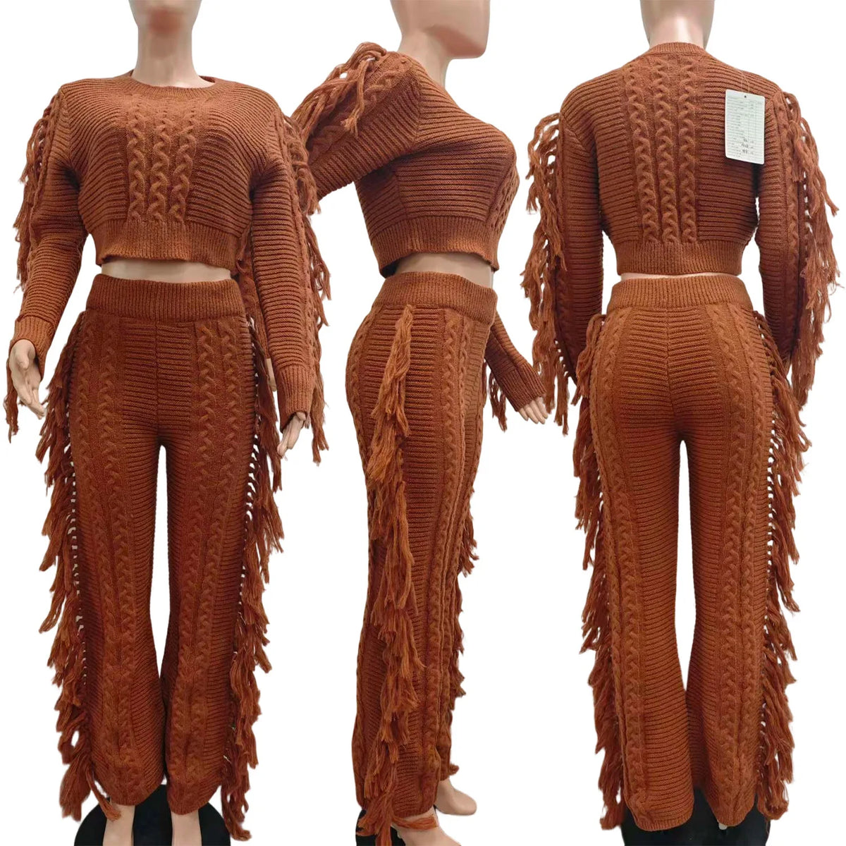 Women's Tassel Knit Sweater & Pants Set