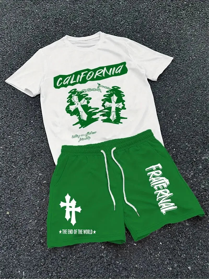 Men's Graphic Print Casual Outfit Set