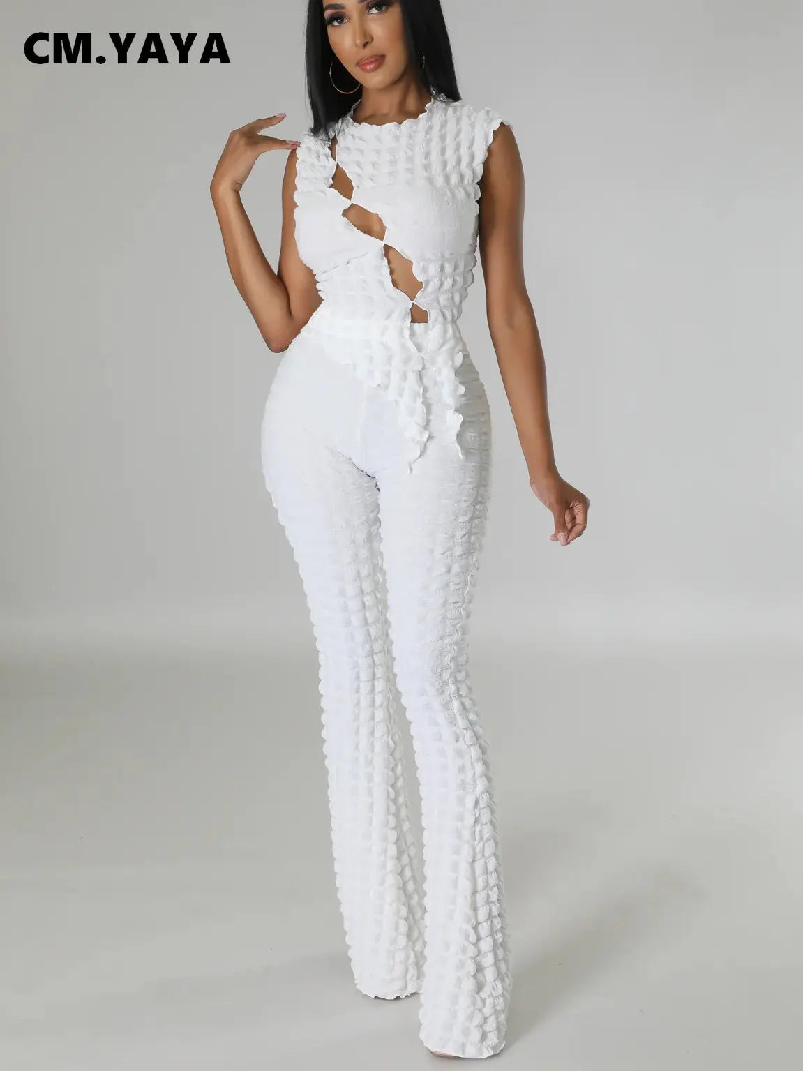 Women's Cutout Stretch Top & Flared Pants Set