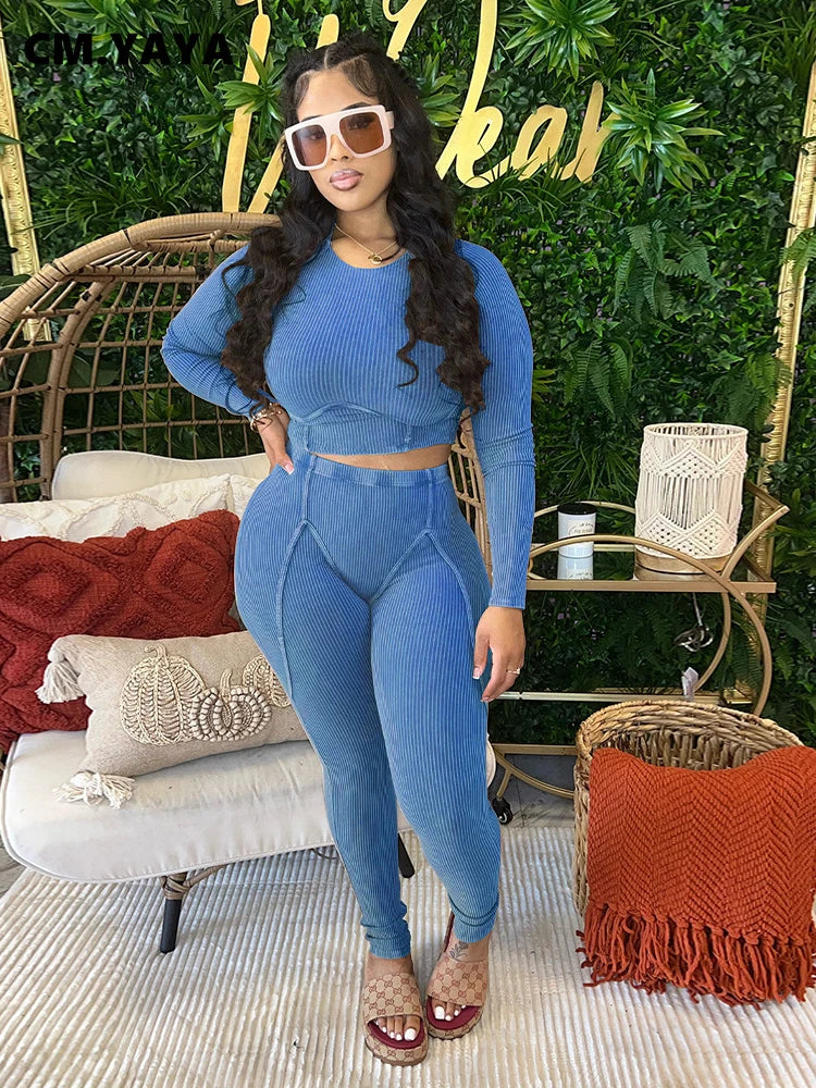 Women's Ribbed Top & Leggings Set